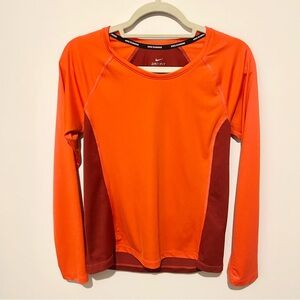 Nike Running Dri-Fit Long Sleeve Women's Shirt Size M Bright Orange/Rust